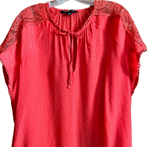 Women's Cap Sleeve Tie Front Blouse with Lace Inset - Picture 4 of 15